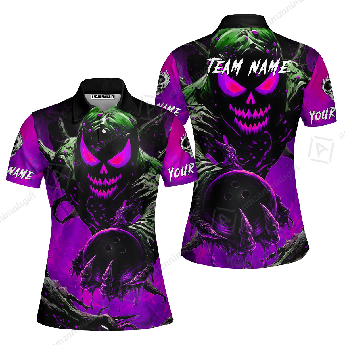 Custom Bowling Team Flat Neck Zip Jersey Shirt, Devil’s Strike Devil’s Strike Power Bowling Edition, Personalized Team Shirt with Custom Name