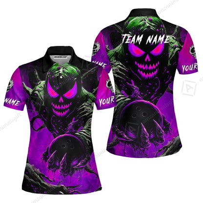 Custom Bowling Team Flat Neck Zip Jersey Shirt, Devil’s Strike Devil’s Strike Power Bowling Edition, Personalized Team Shirt with Custom Name