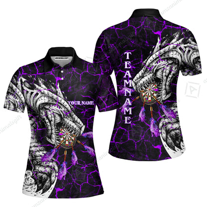 Customized Darts Team Women Polo Shirt, Darts And Dragon With Magma Personalized Women Polo Shirt For Darts Players