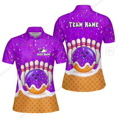 Custom Bowling Jersey Polo Shirt, Bowling Sprinkles Ice Cream Cone, Personalized Name & Team Name