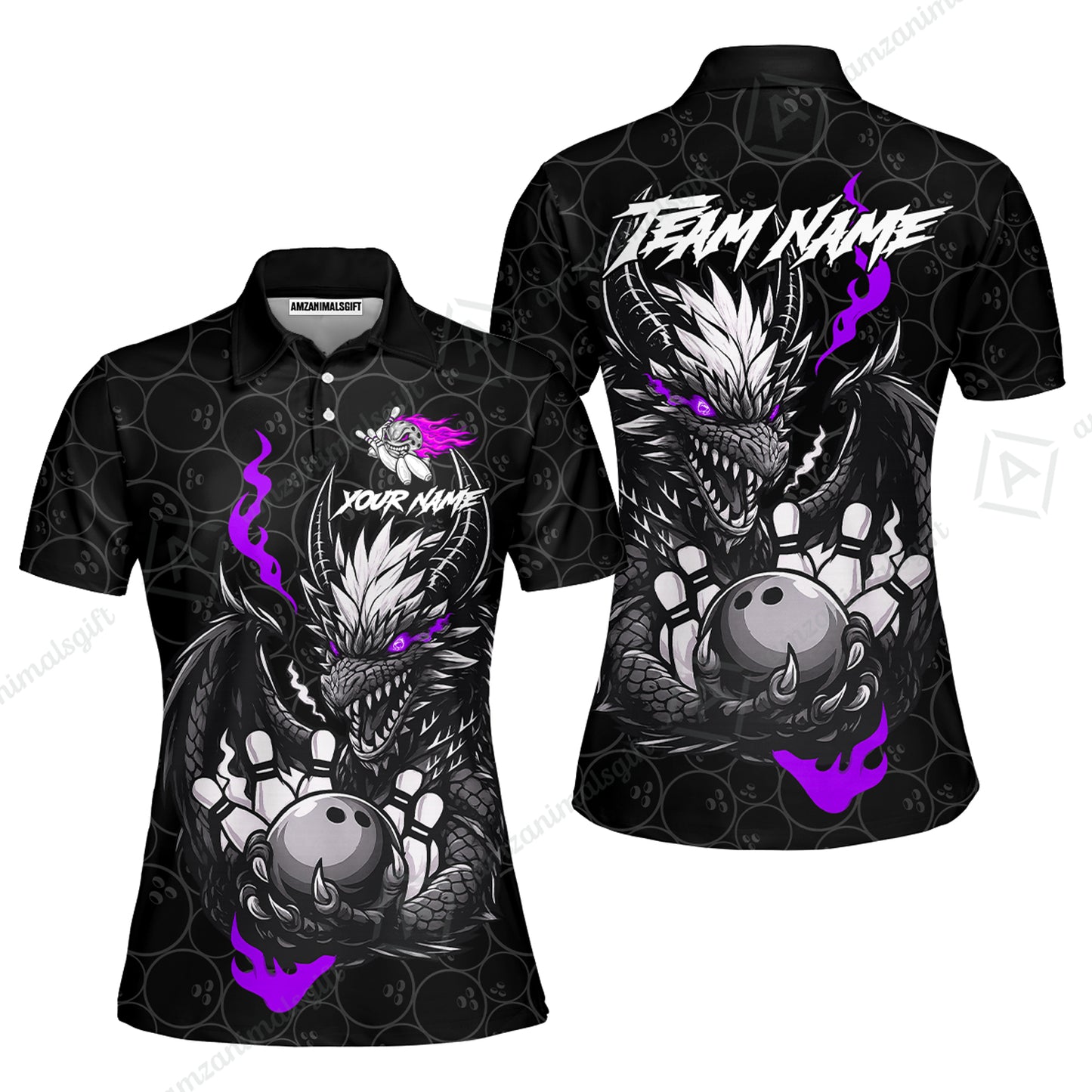 Custom Badass Dragon Bowling Jersey Polo Shirt, Custom Badass Dragon Bowling Team Shirt For Players With Name & Team Name