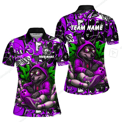 Custom Bowling Jersey Polo Shirt, Badass Wolf Mascot Bowling, Custom Bowling Jersey Team Shirt For Players With Name & Team Name