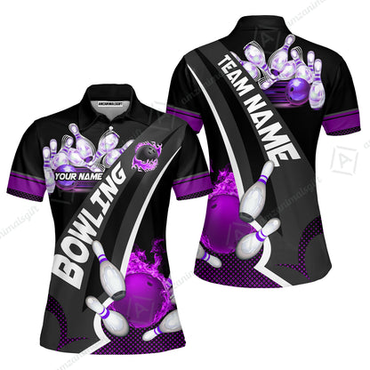 Customized Bowling Polo, Bowling And Pins Plame Premium Multicolor Option Personalized Name And Team Zipper Polo Jerseys Shirts
