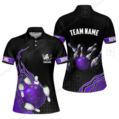 Customized Bowling Unisex Polo Shirt, Bowling And Breaking Pins Multicolor Option Customized Name And Team Name Polo Jerseys Shirts