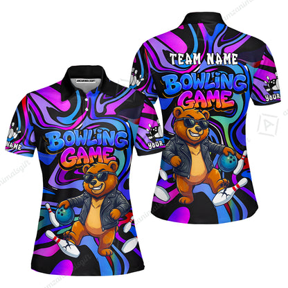 Custom Bowling Jersey Polo Shirt, Trippy Swirl Rocker Bear Graffiti Style, Custom Bowling Jersey Team Shirt For Players With Name & Team Name