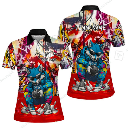Custom Streetwear Wolf Bowling Jersey Polo Shirt, Custom Streetwear Wolf Bowling Jersey Team Shirt For Players With Name & Team Name