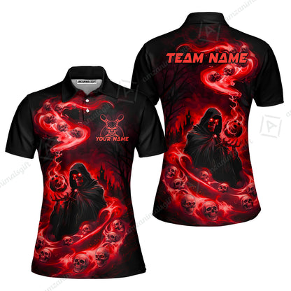 Custom Bowling Jersey Polo Shirt, Fiery Pool Shark, Custom Bowling Jersey Team Shirt For Players With Name & Team Name