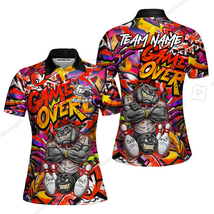 Customized Bowling Unisex Polo Shirt, Cool BullDog With Angry Bowling Game Over - Personalized Name And Team Name