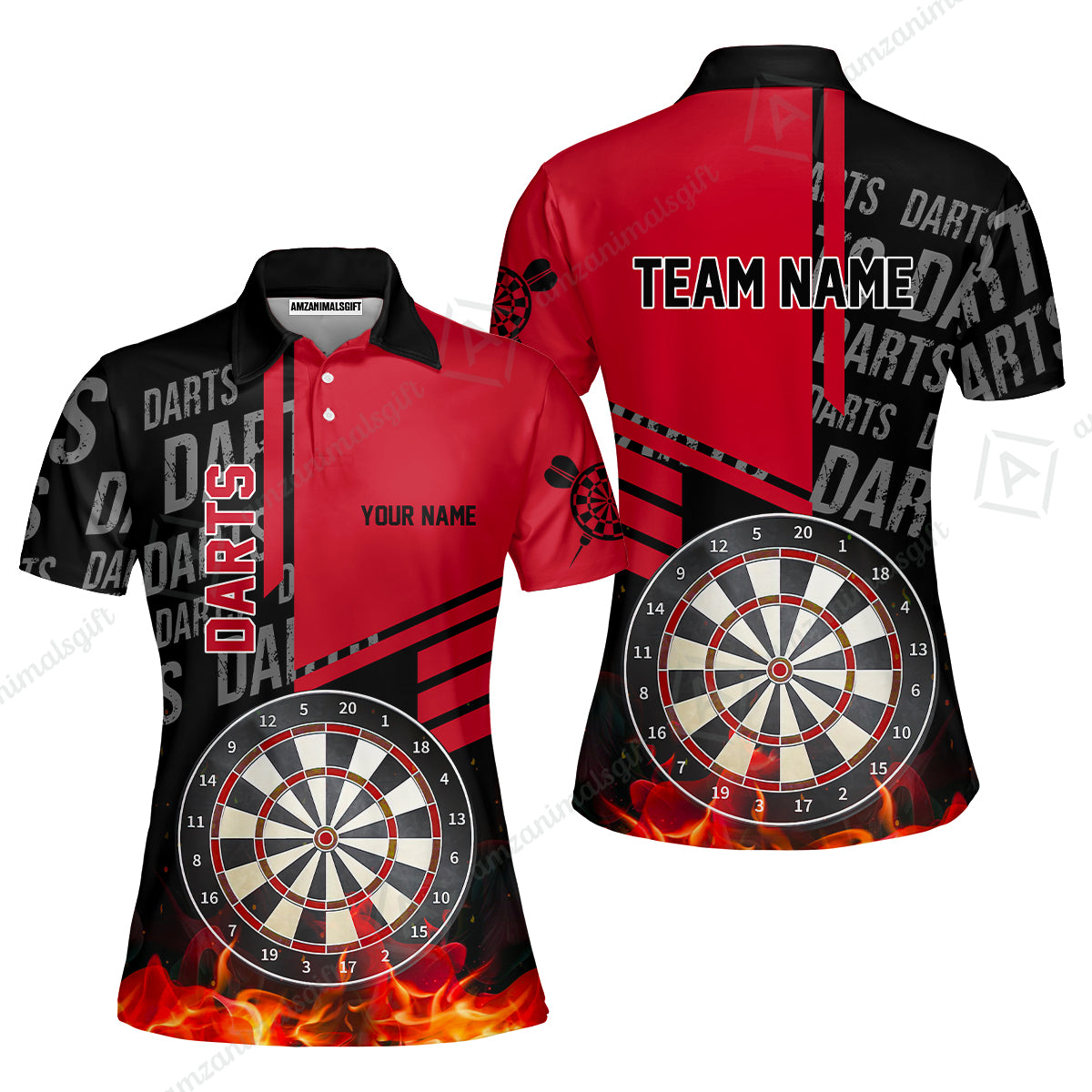 Custom Fire Darts Men Polo Team Shirts, Custom Darts League Team Jersey Polo , Custom Darts Team Jerseys Uniform