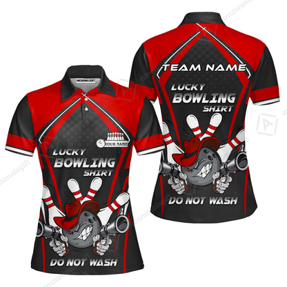 Customized Bowling Team Women Polo Shirt, Lucky Bowling Shirt Do Not Wash Bowling Ball Aiming Guns, Personalized Name Bowling Shirt