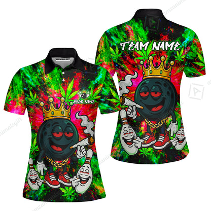 Custom Bowling Team Flat Neck Zip Jersey Shirt, King Smoke Tie-Dye Personalized Team Shirt, Custom Name and Team Name for Bowlers
