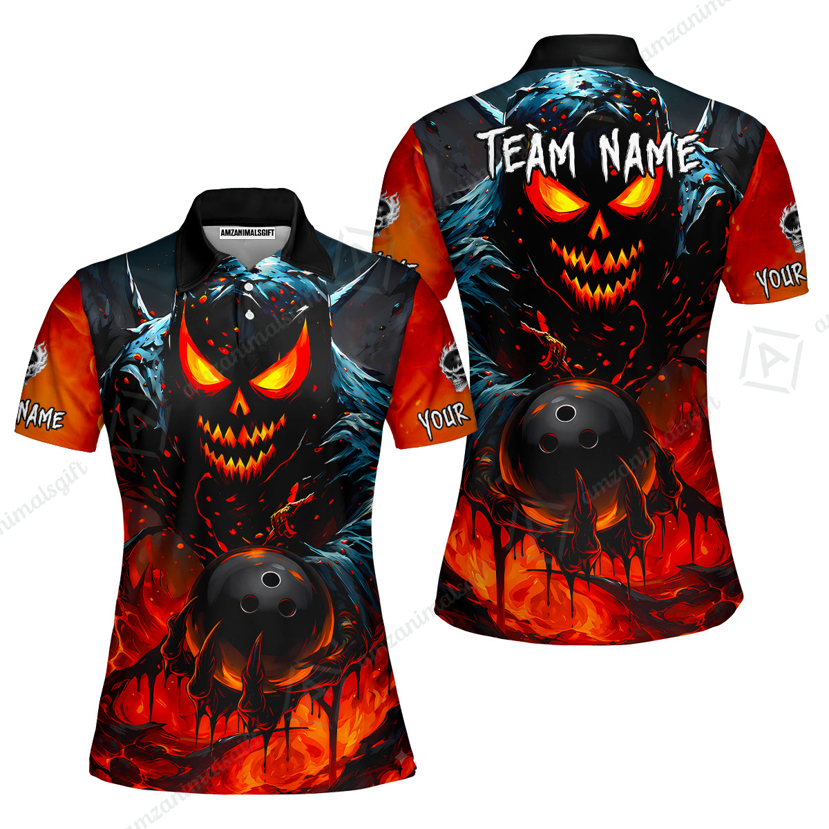 Custom Bowling Jersey Polo Shirt, Hellfire Strike, Custom Bowling Jersey Team Shirt For Players With Name & Team Name