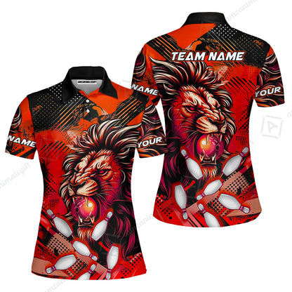 Custom Bowling Team Jerseys Shirts, Bowling uniforms Ball & Pins Lion Pattern Personalized Name And Team Name