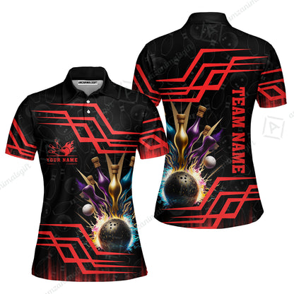 Customized Bowling Unisex Polo, Bowling And Pins Royal Multicolor Option Customized Name And Team Name For Bowling Team