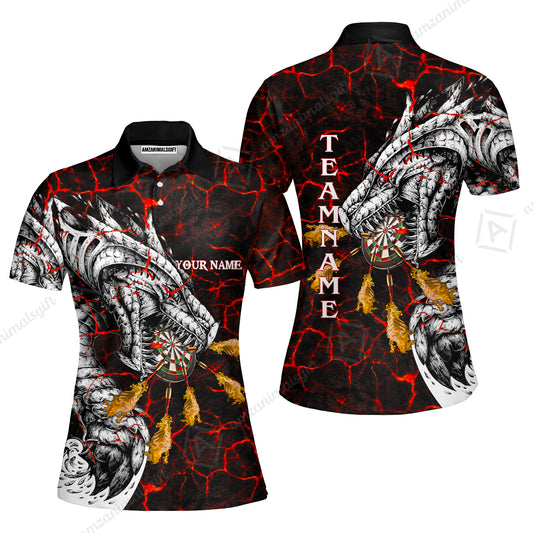 Customized Darts Team Women Polo Shirt, Darts And Dragon With Magma Personalized Women Polo Shirt For Darts Players