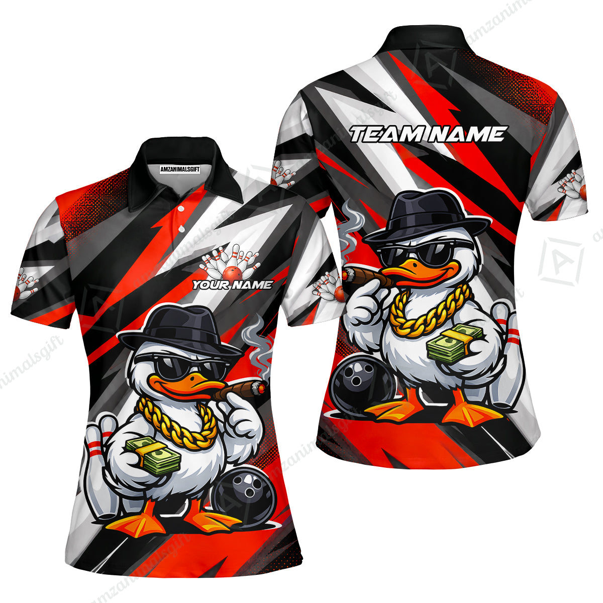 Custom Bowling Jersey Polo Shirt, Boss Hustle Duck Gangster Style, Custom Bowling Jersey Team Shirt For Players With Name and Team Name