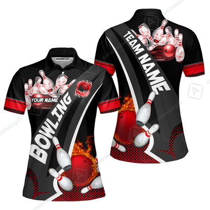 Customized Bowling Polo, Bowling And Pins Plame Premium Multicolor Option Personalized Name And Team Zipper Polo Jerseys Shirts