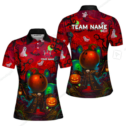 Custom Bowling Jersey Polo Shirt, Halloween Spooky Strike, Custom Bowling Jersey Team Shirt For Players With Name & Team Name