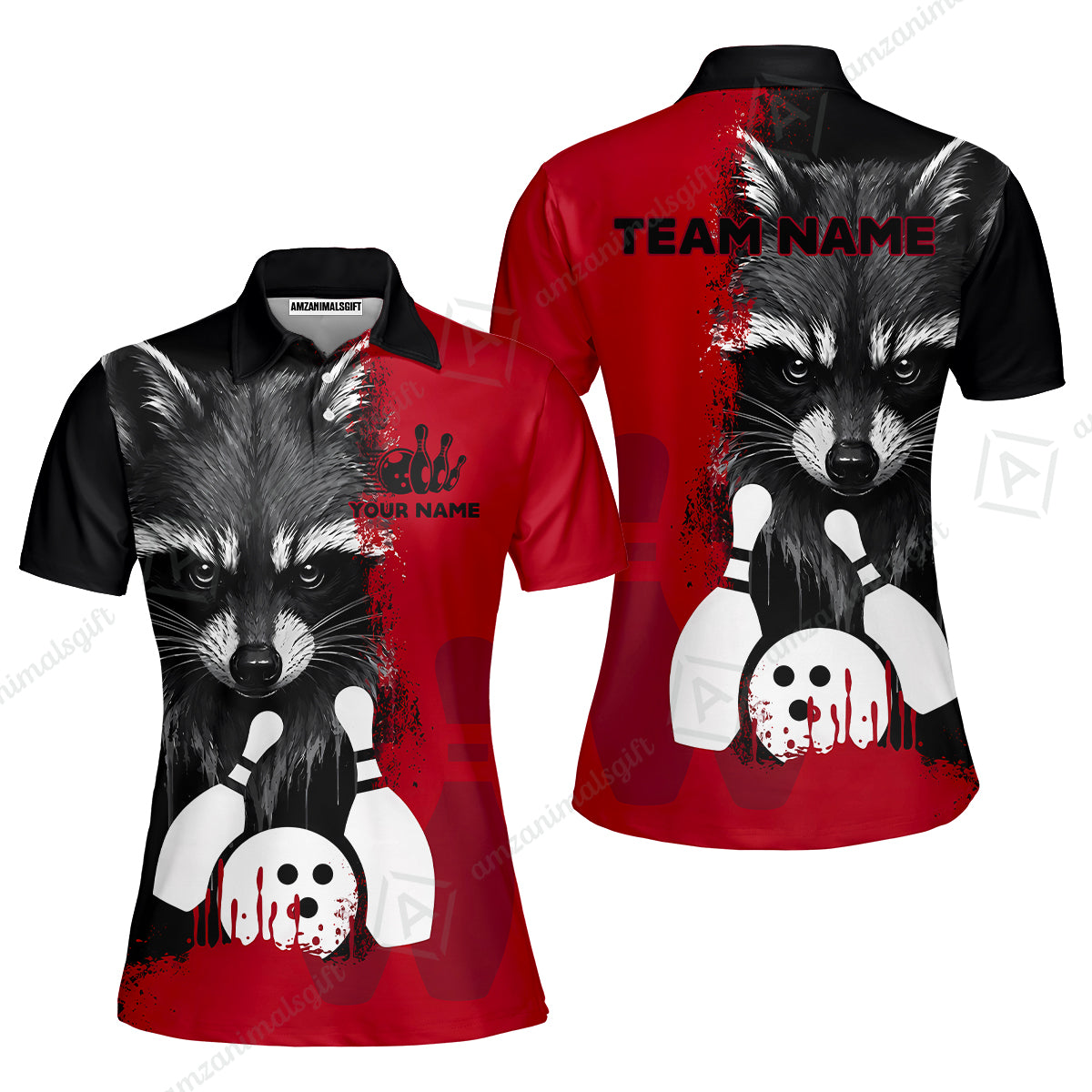 Custom Bowling Jersey Polo Shirt, Raccoon Bowling, Custom Bowling Jersey Team Shirt For Players With Name & Team Name