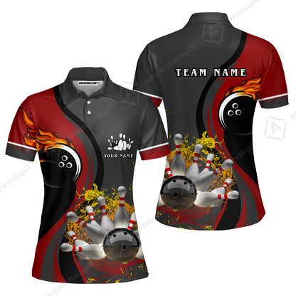 Customized Bowling Unisex Polo Shirt, Bowling And Pins Water Flow Multicolor Option Customized Name And Team Name For Bowling Team Polo Jerseys Shirts