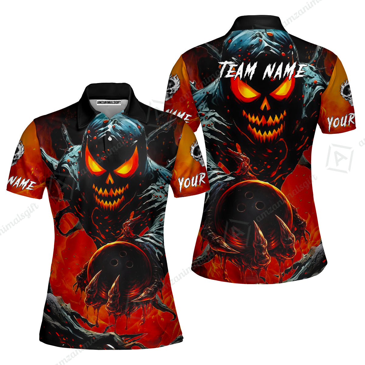 Custom Bowling Team Flat Neck Zip Jersey Shirt, Devil’s Strike Devil’s Strike Power Bowling Edition, Personalized Team Shirt with Custom Name