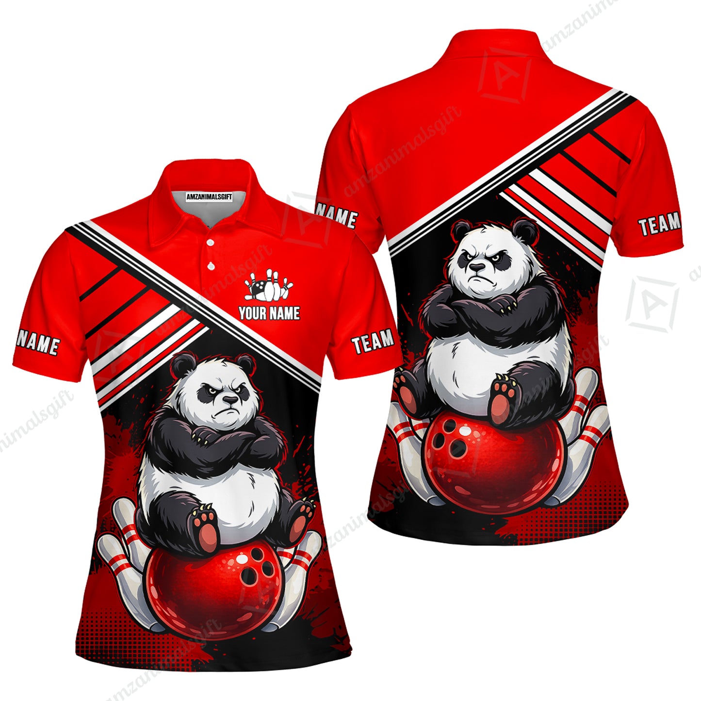 Custom Bowling Jersey Polo Shirt, Panda Mascot Bowling Custom Bowling Jersey Team Shirt For Players With Name & Team Name