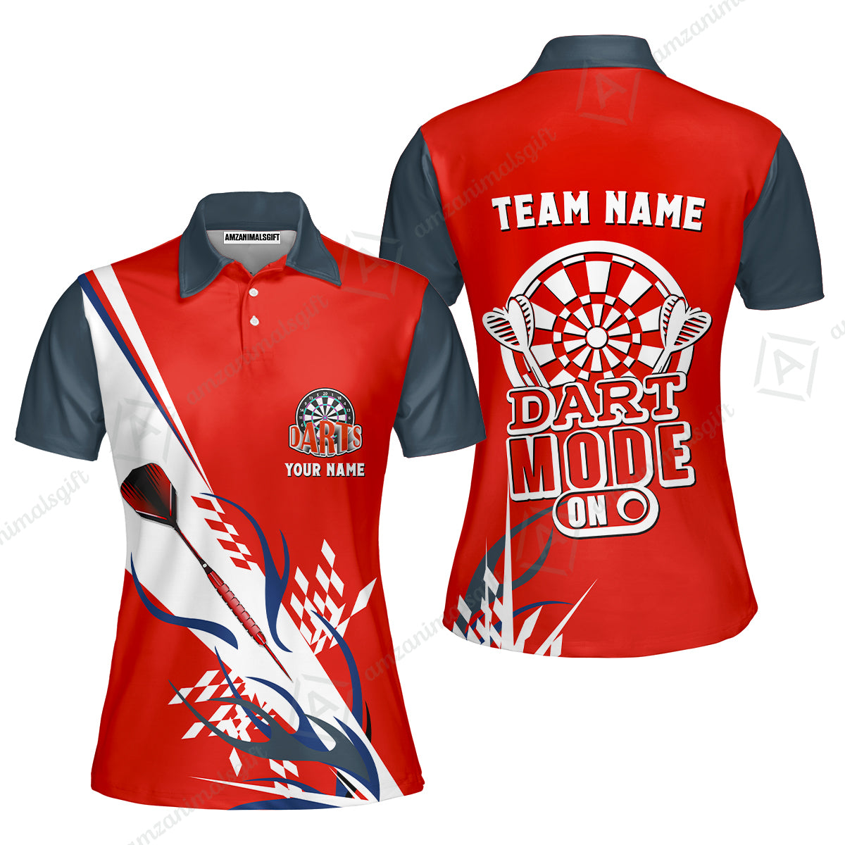 Custom Darts Mode On Multi-Color Team Jersey Polo Quarter-Zip Shirts, Customized Name Team Name Darts Team Jerseys Uniform