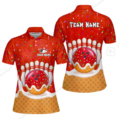 Custom Bowling Jersey Polo Shirt, Bowling Sprinkles Ice Cream Cone, Personalized Name & Team Name