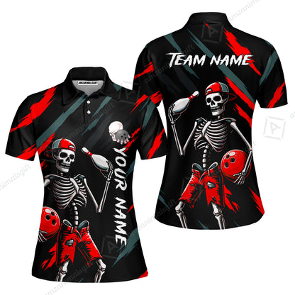 Customized Bowling Shirt, Bad Boy Skeleton Bowler, Personalized Polo Shirt For Players With Name & Team Name