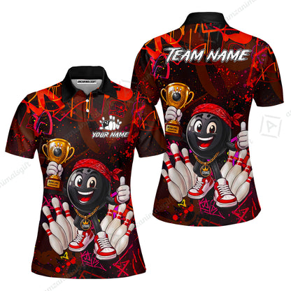 Custom Bowling Jersey Polo Shirt, Graffiti Champion, Custom Bowling Jersey Team Shirt For Players With Name & Team Name