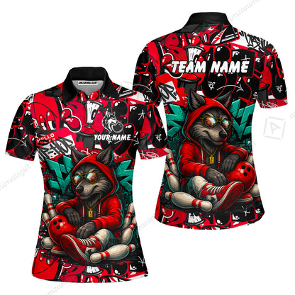 Custom Bowling Jersey Polo Shirt, Badass Wolf Mascot Bowling, Custom Bowling Jersey Team Shirt For Players With Name & Team Name
