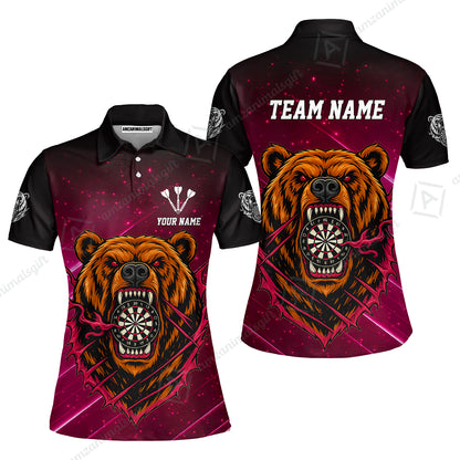 Customized Darts Team Uniform Shirt, Personalized Furious Bear Darts Collar Quarter-Zip Shirt with Name & Team Name