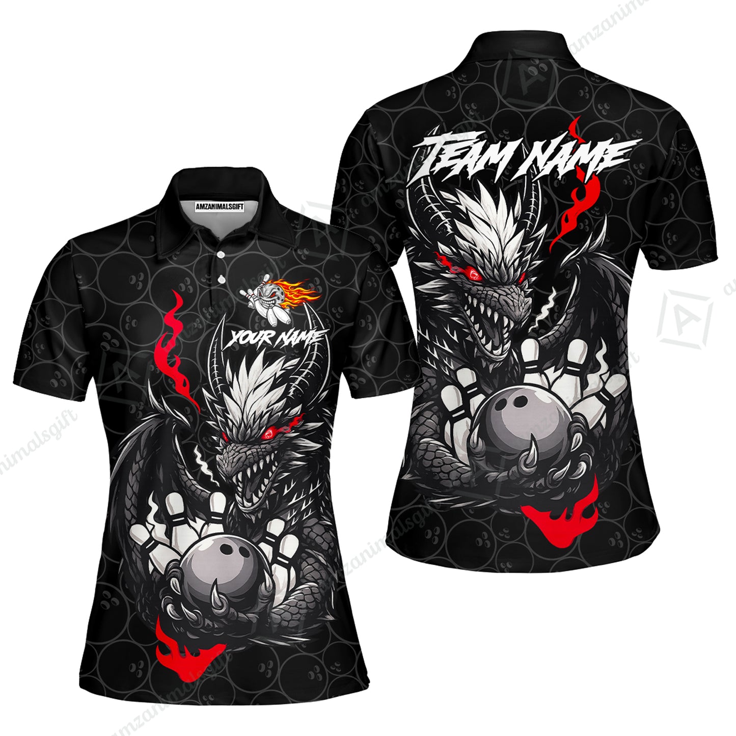 Custom Badass Dragon Bowling Jersey Polo Shirt, Custom Badass Dragon Bowling Team Shirt For Players With Name & Team Name