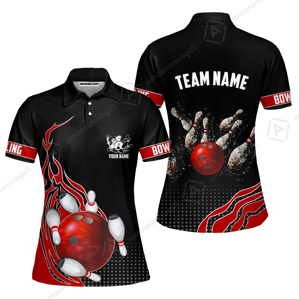 Customized Bowling Unisex Polo Shirt, Bowling And Breaking Pins Multicolor Option Customized Name And Team Name Polo Jerseys Shirts