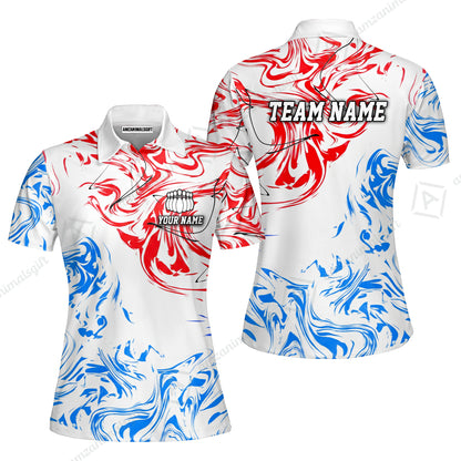 Customized Bowling Unisex Polo Shirt, Velocity Wave Marble Swirl Pattern Bowling, Personalized Name Team Name For Bowlers