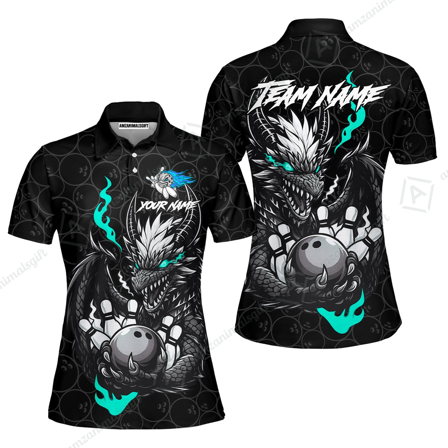 Custom Badass Dragon Bowling Jersey Polo Shirt, Custom Badass Dragon Bowling Team Shirt For Players With Name & Team Name
