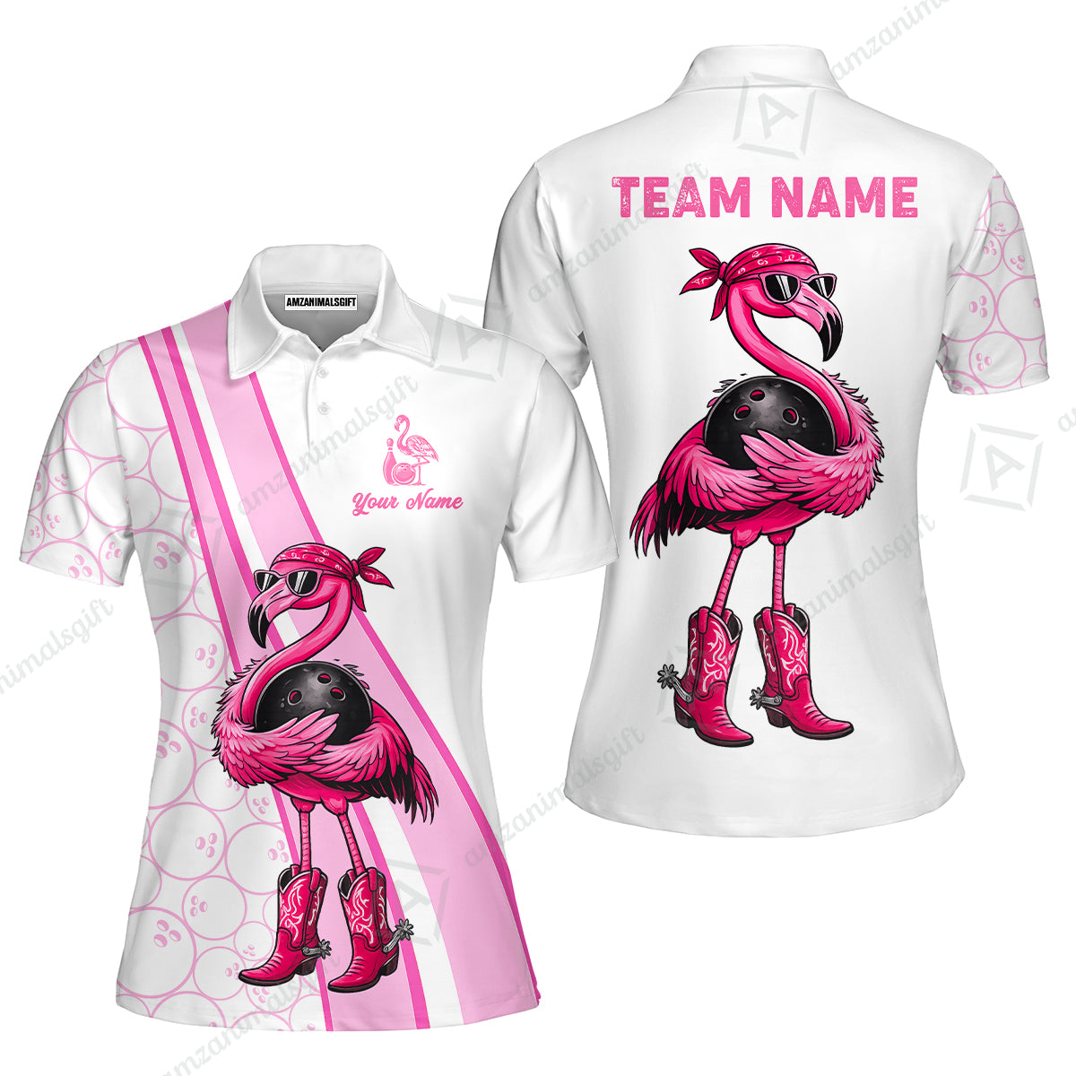 Custom Bowling Jersey Polo Shirt, Cowgirl Flamingo Bowling Custom Bowling Jersey Team Shirt For Players With Name & Team Name