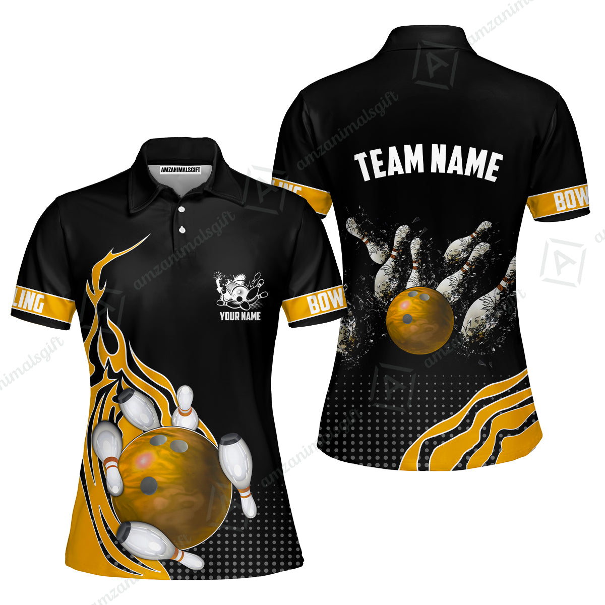 Customized Bowling Unisex Polo Shirt, Bowling And Breaking Pins Multicolor Option Customized Name And Team Name Polo Jerseys Shirts