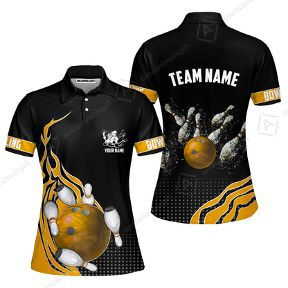 Customized Bowling Unisex Polo Shirt, Bowling And Breaking Pins Multicolor Option Customized Name And Team Name Polo Jerseys Shirts