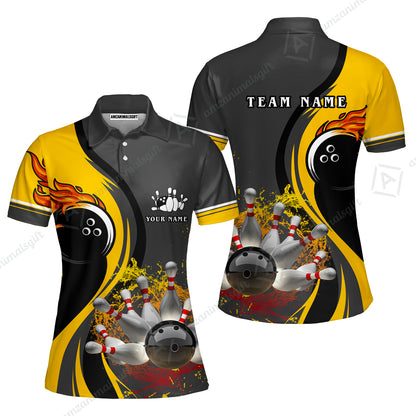 Customized Bowling Unisex Polo Shirt, Bowling And Pins Water Flow Multicolor Option Customized Name And Team Name For Bowling Team Polo Jerseys Shirts