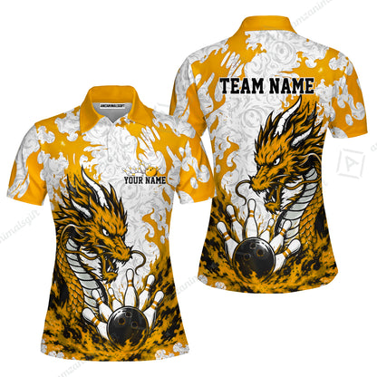 Custom Bowling Jersey Polo Shirt, Fierce Crimson Fire Dragon Strike, Custom Bowling Jersey Team Shirt For Players With Name and Team Name