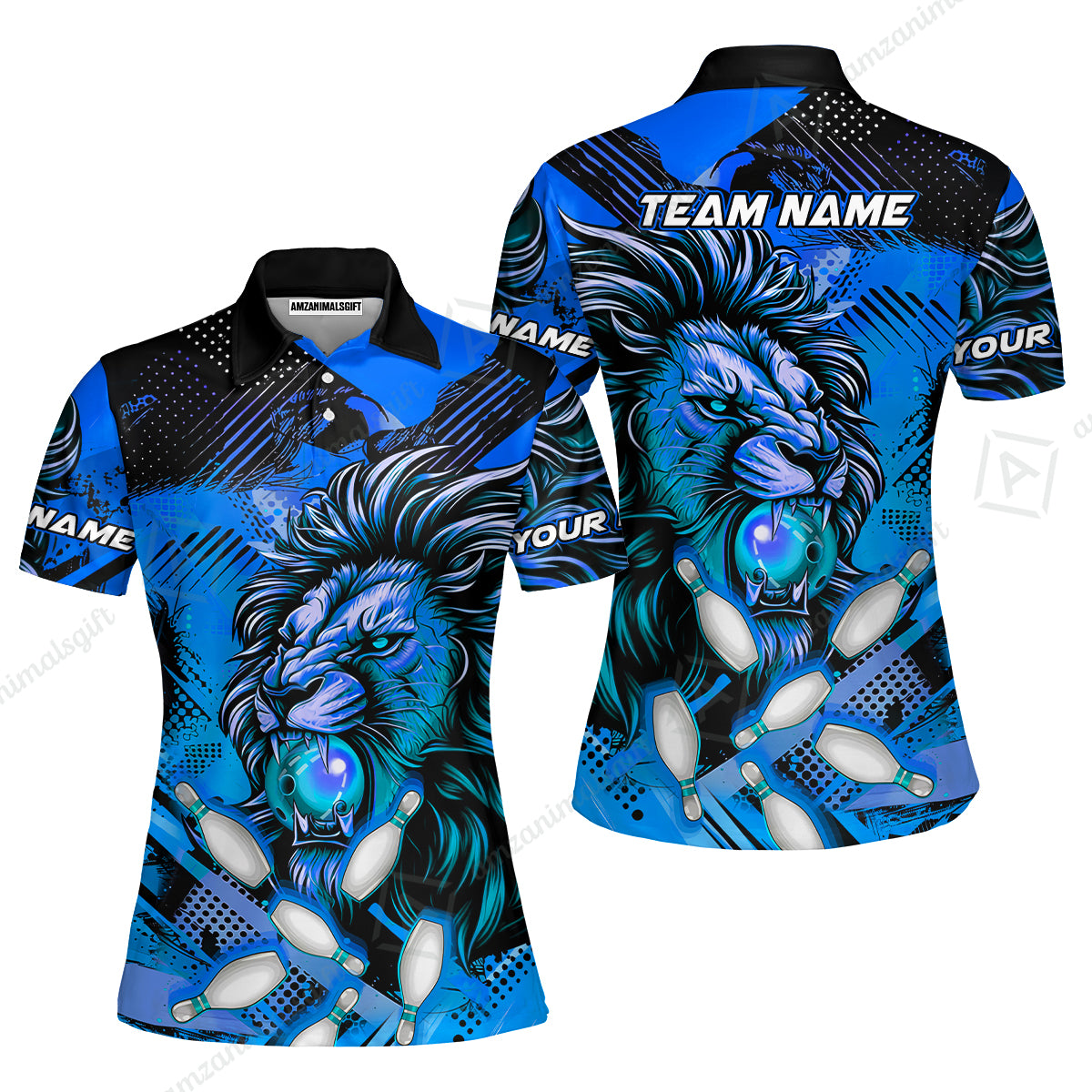 Custom Bowling Team Jerseys Shirts, Bowling uniforms Ball & Pins Lion Pattern Personalized Name And Team Name