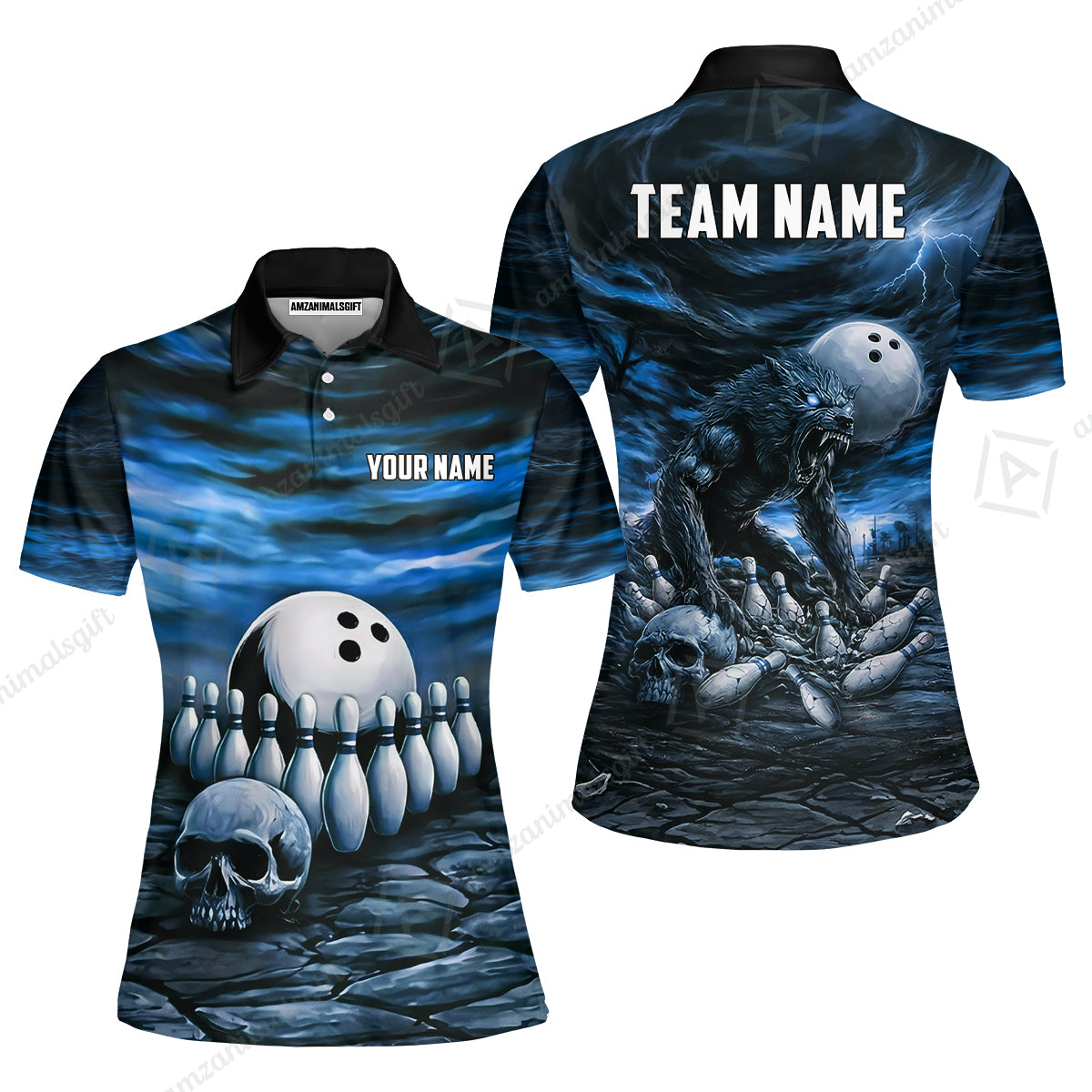 Custom Full Moon Werewolf Bowling Jersey Polo Shirt, Custom Full Moon Werewolf Bowling Jersey Team Shirt For Players With Name & Team Name