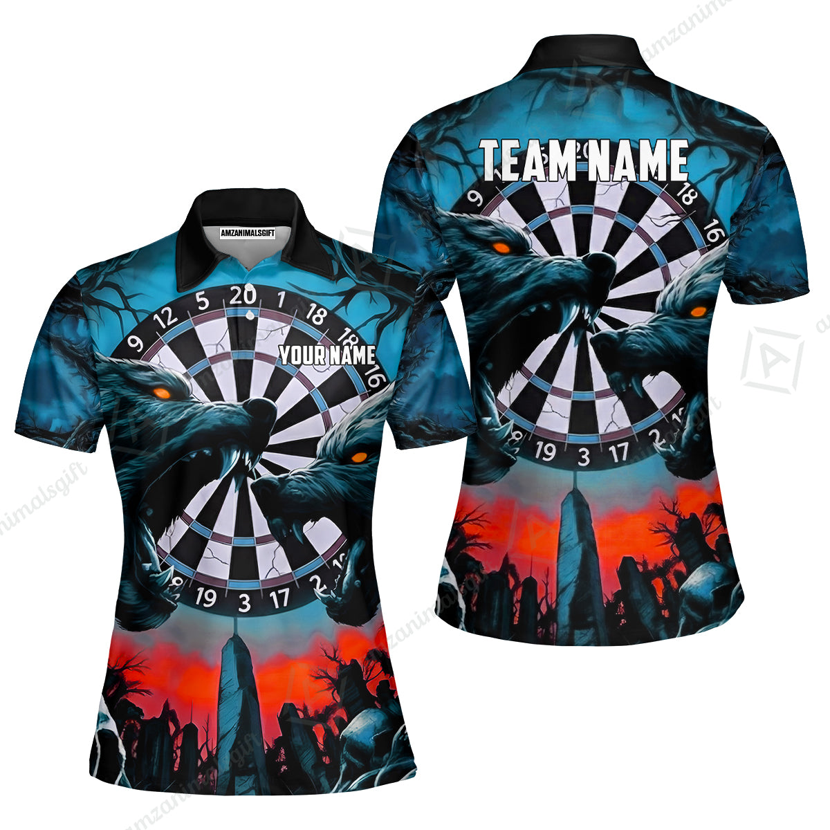 Custom Darts Team Jersey, Personalized Black Forest Wolves Dart Polo Shirt For Players With Name & Team Name