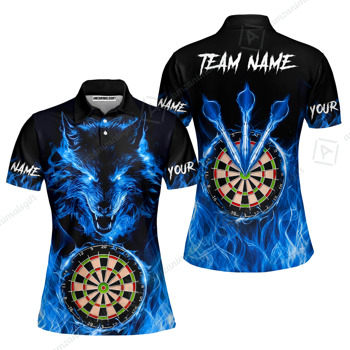 Custom Darts Jersey Polo Shirt, Dartboard Fierce Wolf Design, Uniform Dart - Personalized Name And Team Name