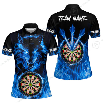 Custom Darts Jersey Polo Shirt, Dartboard Fierce Wolf Design, Uniform Dart - Personalized Name And Team Name