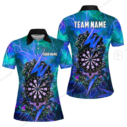Custom Darts Team Jersey, Personalized Lightning Skull Dart Polo Shirt For Players With Name & Team Name