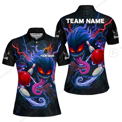 Customized Bowling Jerseys Polo Shirt, Evil Bowling Monster-Dark Bowling Spirit, Uniform Bowling - Personalized Name And Team Name