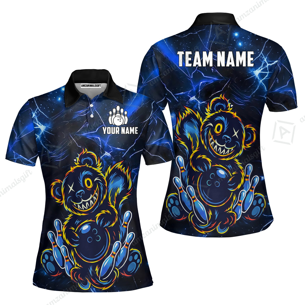 Custom Creepy Teddy Bowling Jersey Polo Shirt, Custom Creepy Teddy Bowling Jersey Team Shirt For Players With Name & Team Name