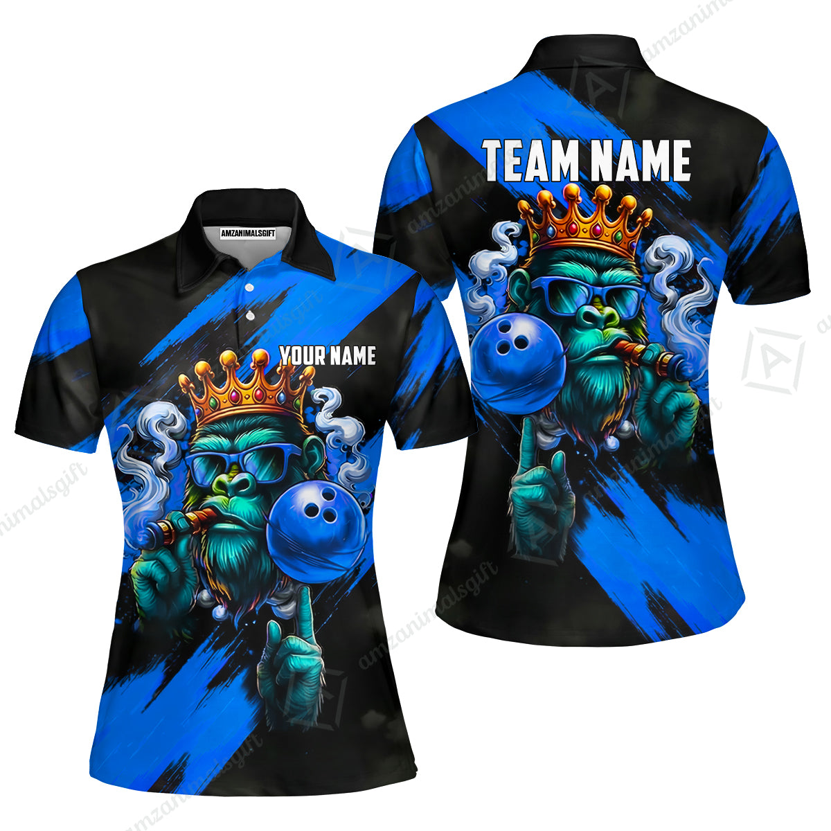 Custom Bowling Jersey Polo Shirt, Gorilla Boss King, Custom Bowling Jersey Team Shirt For Players With Name & Team Name